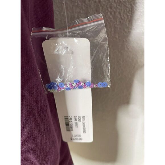 Soft Surroundings Playa Embroidered Jacket Dark Berry Beaded Open Front Blazer - Picture 4 of 10